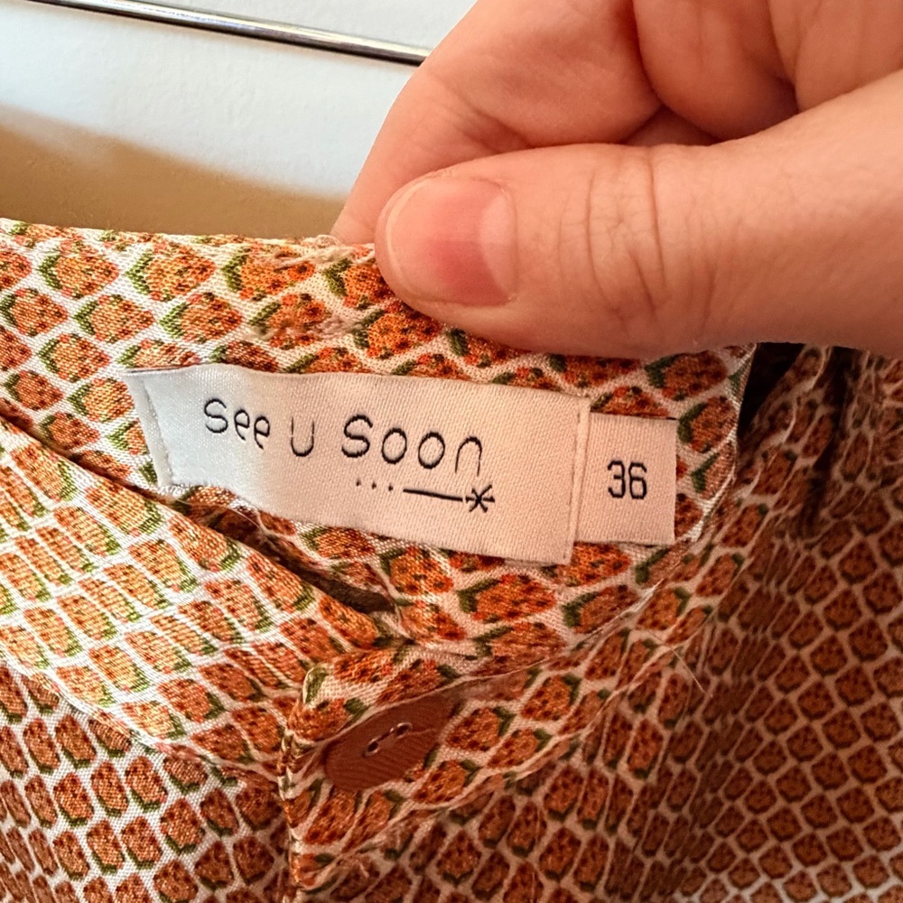 See you soon printed satin pants brown size 2 - Picture 4 of 5